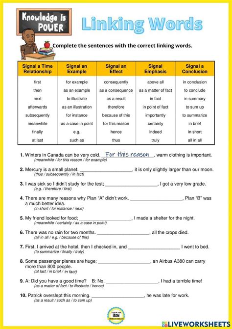 Linking Words Interactive Exercise For Pre Intermediate Live Worksheets Library