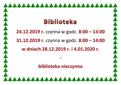 Godziny otwarcia biblioteki w okresie świątecznym Powiatowo Miejska