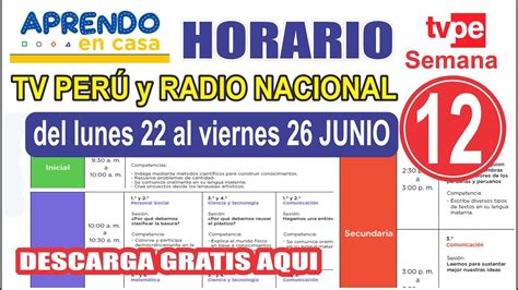 HORARIO TV PERU Y RADIO NACIONAL SEMANA 12 Aprendo En Casa Inicial