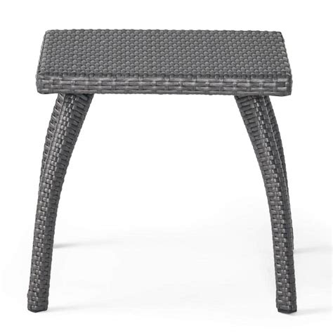 Noble House Honolulu Grey Faux Rattan Outdoor Accent Table 7637 The