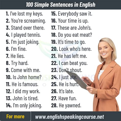 100 Simple Sentences In English Speaking