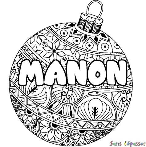 Coloriage Prénom Manon Décor Boule De Noël Sans Dépasser