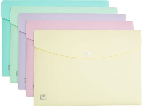 Oxford A4 Plastic Popper Wallets Assorted Pastel Colours Document