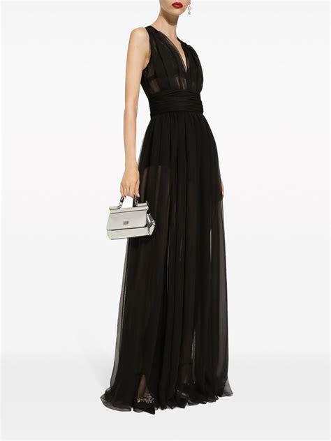 Dolce And Gabbana Pleated Semi Sheer Gown Black Farfetch Uk