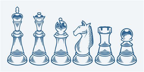 Hand Drawn Chess Pieces King Queen Bishop Knight Pawn And Rook