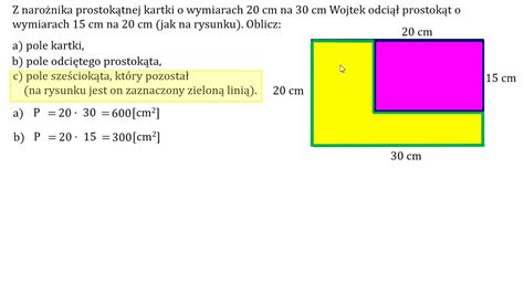 Z narożnika prostokątnej kartki o wymiarach 20 cm na 30 cm Wojtek