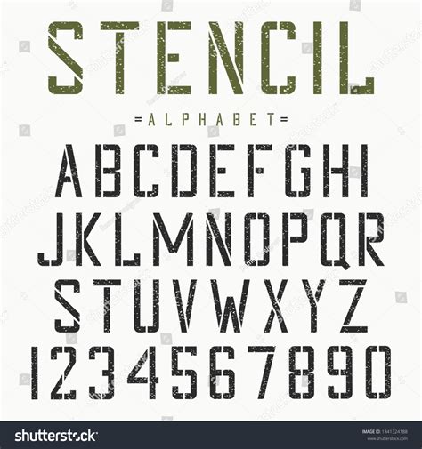 Stencil Font Alphabet Numbers Stencilplate Vintage Stock Vector ...