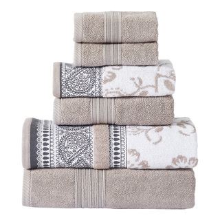 Benzara BM250059 6 Piece Towel Set With Paisley And Floral Motif