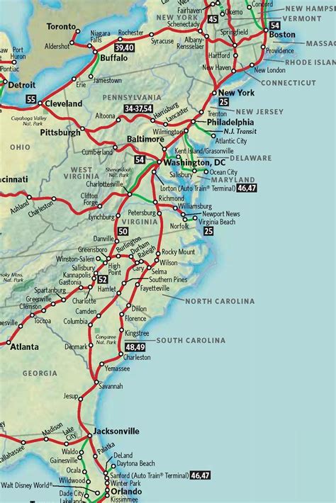 East Coast Amtrak Train Routes Map