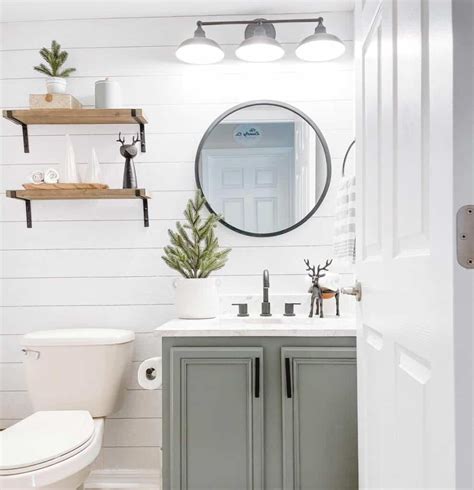 White Shiplap Bathroom With Black Mirror Soul Lane