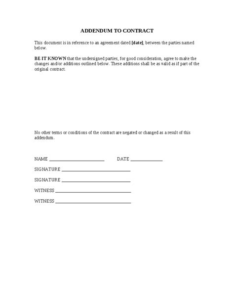 Addendum To Employment Contract Template