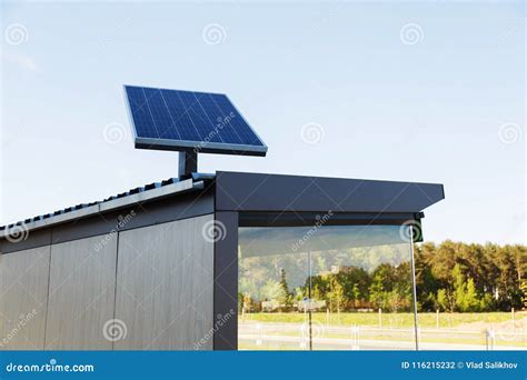 Set of Solar Panels on Contemporary Bus Stop Stock Photo - Image of ...