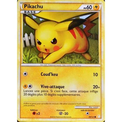 Carte Pokémon 78 123 Pikachu 60 PV Série HeartGold SoulSilver NEUF FR