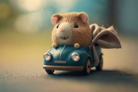 Happy guinea pig kid rides a toy car 24062113 Stock Photo at Vecteezy