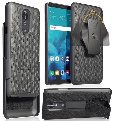 Case With Clip For LG Stylo 4 Nakedcellphone Black Kickstand Cover