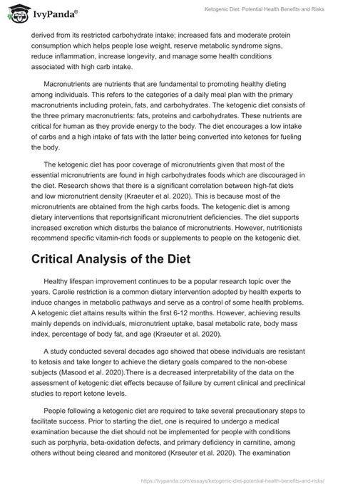 Ketogenic Diet Potential Health Benefits And Risks 1116 Words Essay Example