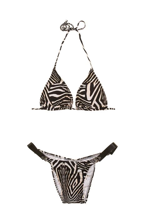 Two Piece Swimwear Brazilian Bikini Long Halter Leather Bikini Zebra