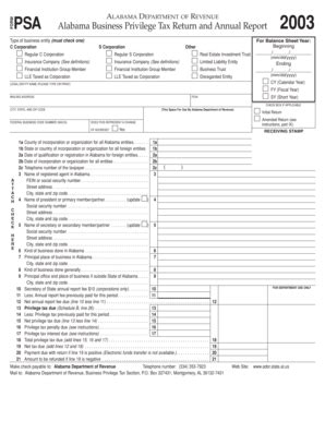 Fillable Online Ador State Al Alabama Business Privilege Tax Return And