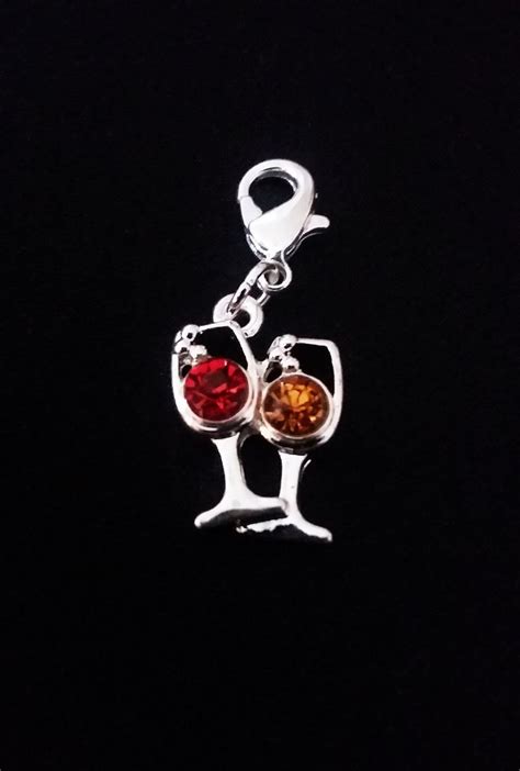 Wine Glass Charm Silver Plated Red And Yellow Rhinestone Enamel Etsy Joyería De Perlas