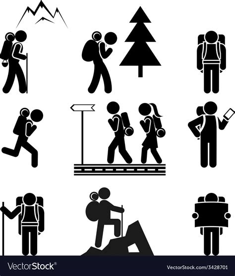 Hiking People Icons Royalty Free Vector Image VectorStock