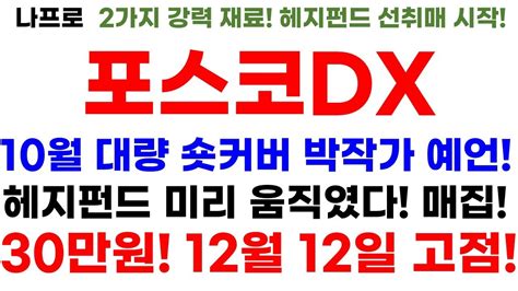 포스코dx 나프로 주가전망 단독긴급속보10월 대량 숏커버 박작가 예언 헤지펀드 미리 움직였다 매집 30만원 12월