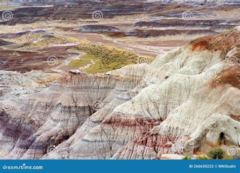 Striped Purple Sandstone Formations Of Blue Mesa Badlands In Petrified