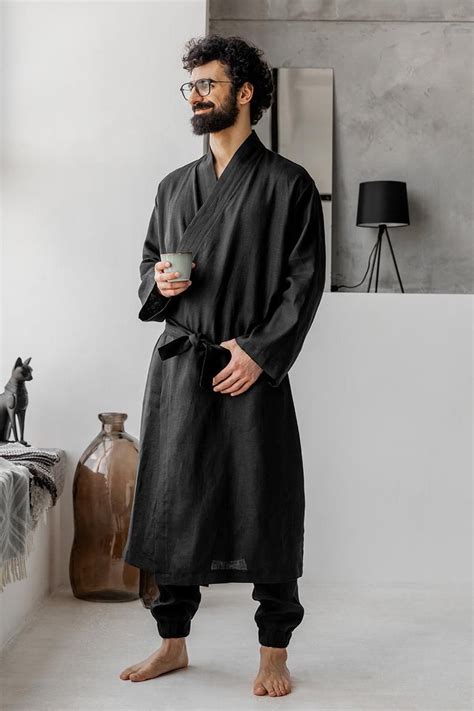 Long Black Kimono Robe Japanese Kimono Jacket Bohemian Black Etsy Uk