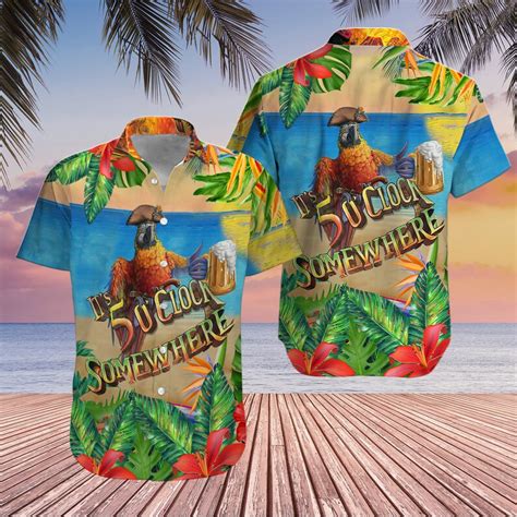 Parrot Its 5 Oclock Somewhere Hawaiian Shirt Drinking Etsy