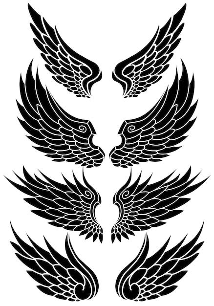 Premium Vector Vector Set Of Angel Wings Tribal Tattoo