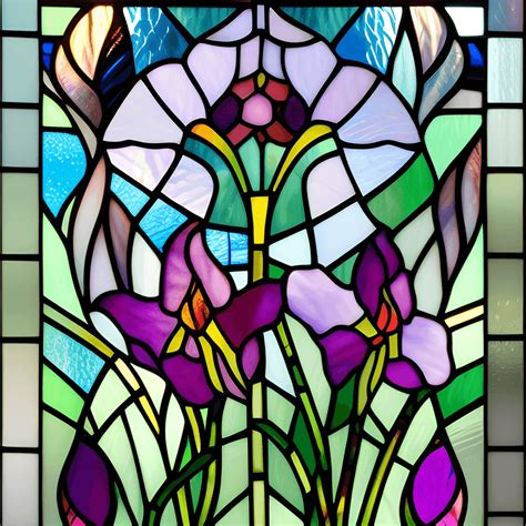 Tiffany Style Morning Glory Flowers Stained Glass Design · Creative Fabrica