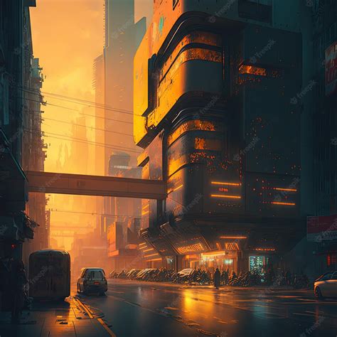 Cyberpunk Ciudad Silueta Paisaje Urbano Paisaje Urbano Dibujo Imitación Resumen Generativo Ai