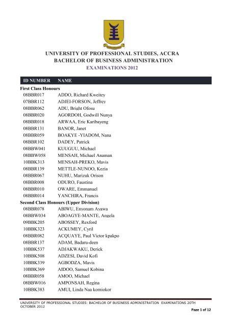 university of professional studies, accra bachelor of business ...