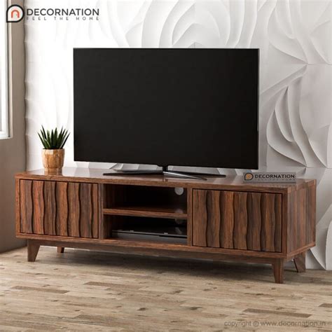 Peder Wood Designer Storage TV Table - Natural Finish - Decornation