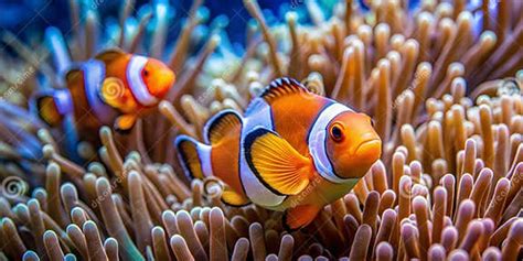 Clownfish Anemonefish Swim among the Tentacles of Anemones Symbiosis of Fish and Anemones AI ...