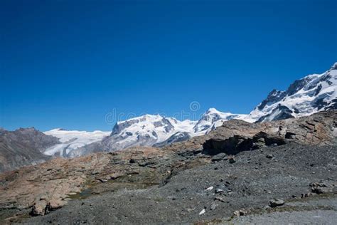 View of the Breithorn Mountain Range from Hoernlihuette, Valais ...