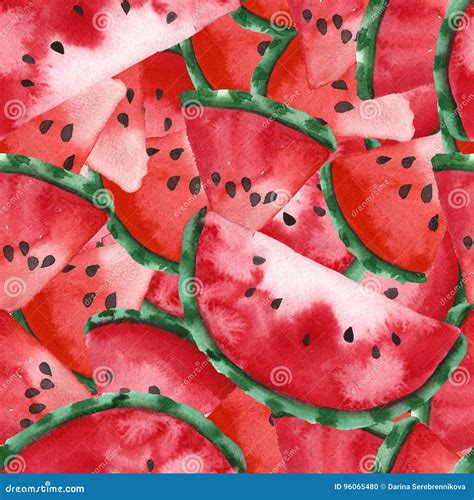 Watercolor Watermelon Seamless Pattern Isolated On White Background