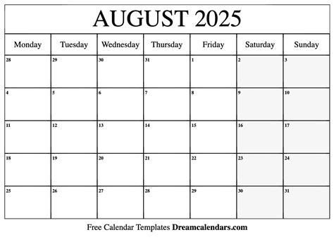 Calendar August 2025 August 2025 David T Mazzeo