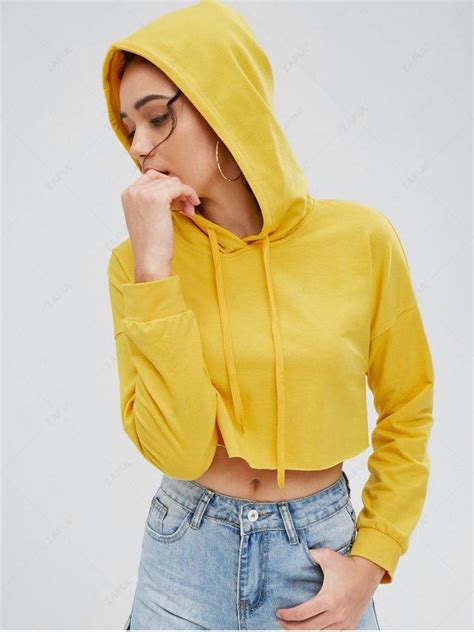 [28 Off] 2021 Drawstring Crop Hoodie In Yellow Zaful