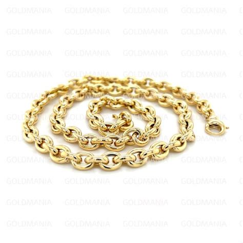 14k Yellow Gold Oval Rolo Chain Necklace 18 Inch 32mm Etsy