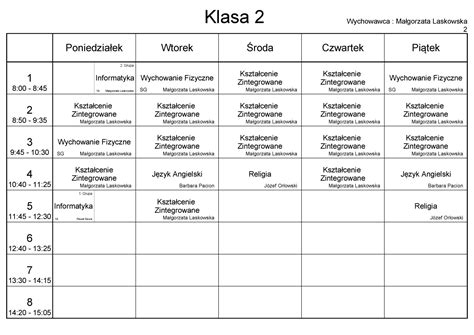 Plan Lekcji Szko A Podstawowa Im Ks Jana Reca W Siedliskach