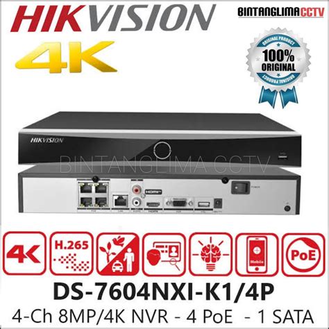 Jual HIKVISION DS 7604NXI K1 4P NVR 4Channel AcuSense 4K Face Detection