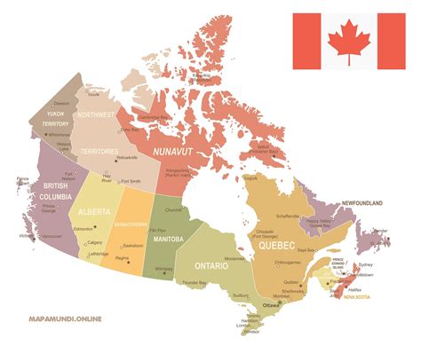 ⊛ Mapa De Canadá 🥇· Político And Físico Descargar Colorear Mudo