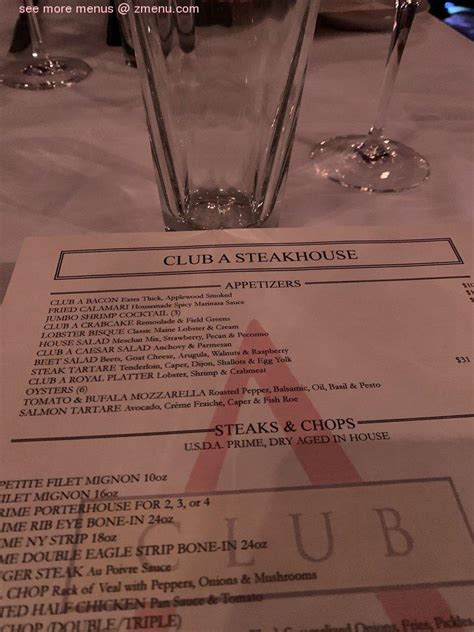 Online Menu of Club A Steakhouse Restaurant, New York, New York, 10022 ...