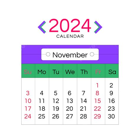 2024 Month Calendar November Simple Purple Two Thousand And Twenty