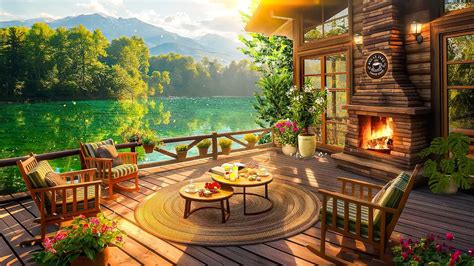 Relaxing Jazz Music For Study Work ☕spring Lakeside Porch Ambience