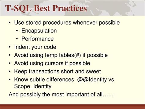 Ppt Sql Server Database Design And T Sql Best Practices Powerpoint