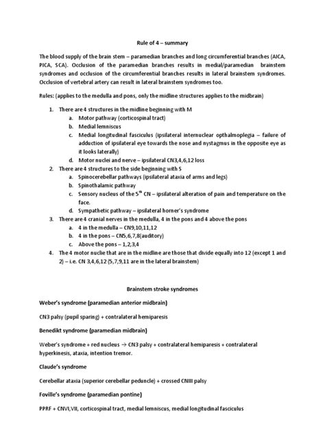 Rule of 4 and Brainstem Syndromes