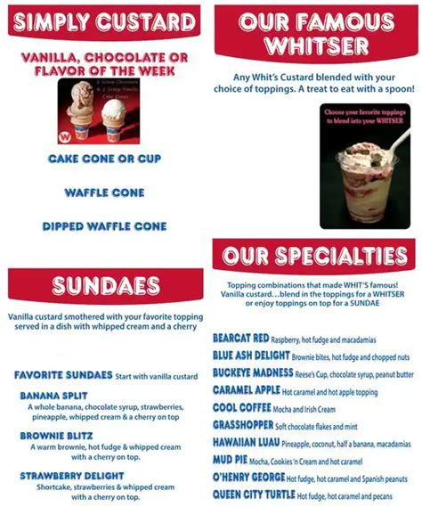 Whit's Frozen Custard Menu - Urbanspoon/Zomato