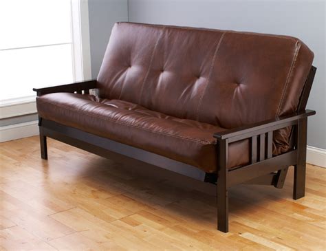 Andover Full Size Futon Sofa Bed Honey Oak Wood Frame Bonded Leather