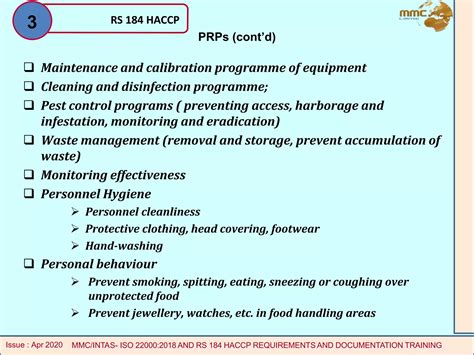 Rs184 Haccp Clauses Requirements And Documentation Training Iso 22000 Ppt